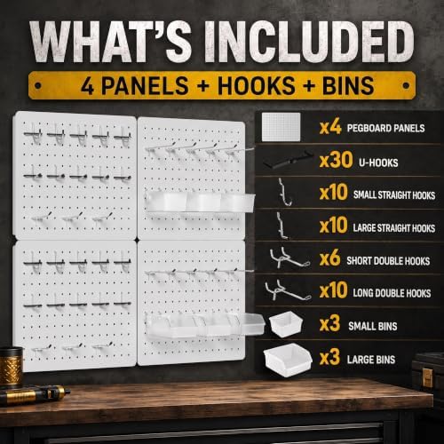 Pegboard Organizer Kit, 4 Pack 12 x 16 in Metal Panels - Image 2