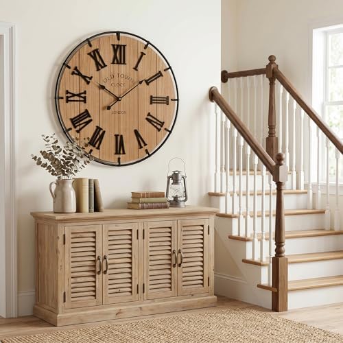 EMAX HOME Inch Large Farmhouse Wall Clock, 3D Raised Roman Numerals on Wooden - Image 6