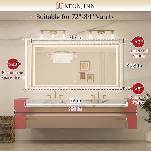 Keonjinn 72x36 Inch Nickel LED Bathroom Mirror - Image 2