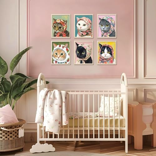 Funny Cat Poster Set of 6, Whimsical Babushka Cats Wall Art Eclectic Lover Cat - Image 6
