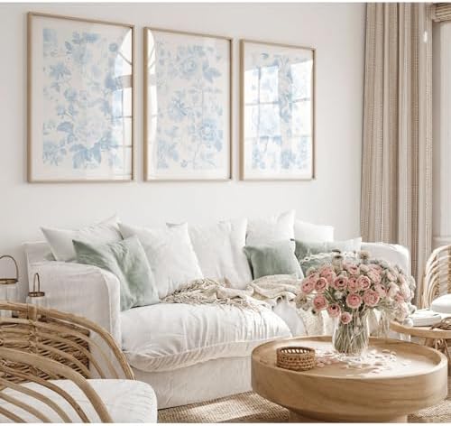 Blue White Wall Art Chinoiserie Flower Canvas Wall Decor Aesthetic Floral Wall - Image 3