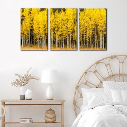 Pacimo Fall Landscape Canvas Wall Art Yellow Aspen Trees and Green Pine Trees - Image 4