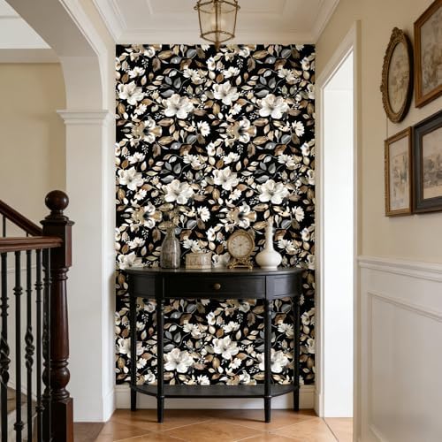 Vintage Dark Floral Peel and Stick Wallpaper 17.7" x 70.8" - Image 5