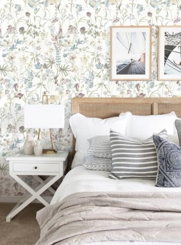 Blue Floral Peel and Stick Wallpaper Boho Leaf Self Adhesive Wallpaper - Image 3