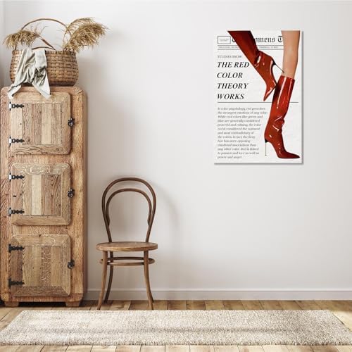 Trendy Red Boot Wall Art Funky Feminist Canvas Poster Trendy Preppy Newspaper - Image 7