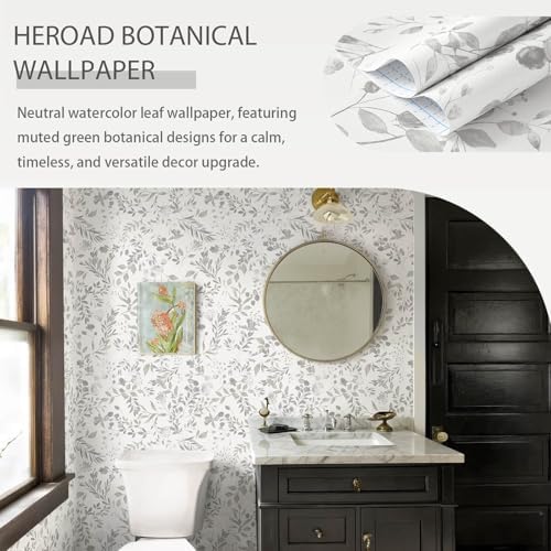 Heroad Grey Peel and Stick Wallpaper Botanical Leaf Contact Paper 17.3''x196'' - Image 4