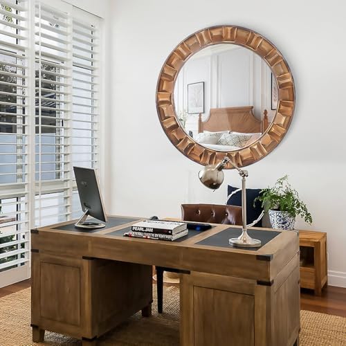 36 Inch Large Round Solid Wood Wall Mirror - Image 6