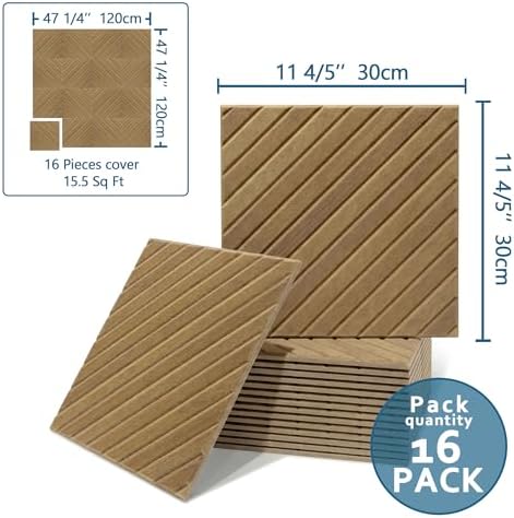 16-Pack Acoustic Wall Panels, 11.8" x 11.8" Peel and Stick PET Diagonal Slat - Image 2