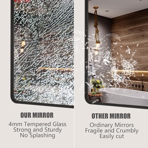 50x40 Inch Black Metal Framed Bathroom Mirror - Image 3