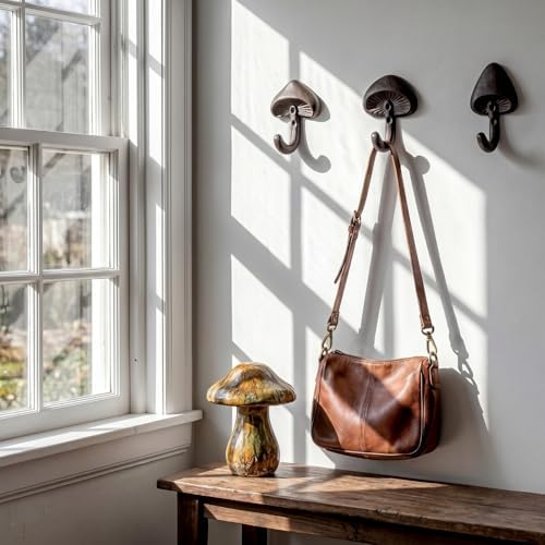 3 Pcs Mushroom Wall Hooks Decorative Iron Mushroom Shaped Hanging Hooks Wall by Otoolling