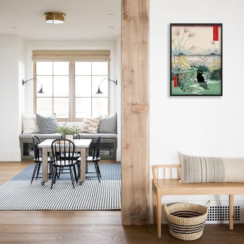 Black Framed Canvas Wall Art Posters Funny Japanese Black Cat Poster Modern - Image 5
