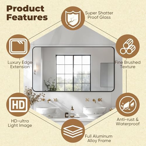 Antok 60x30 Black Metal Framed Bathroom Mirror, Wall Mirror - Image 5