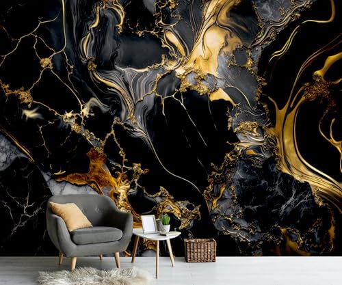 PYFFYP-Abstract Black and Gold Marble Peel and Stick Wallpaper murals - Image 3