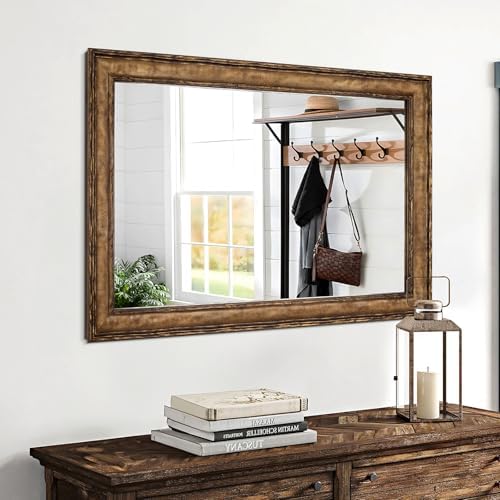 Rectangular Antique Solid Wood Frame Mirror, Wooden Mirrors by AutdotWallMirrors