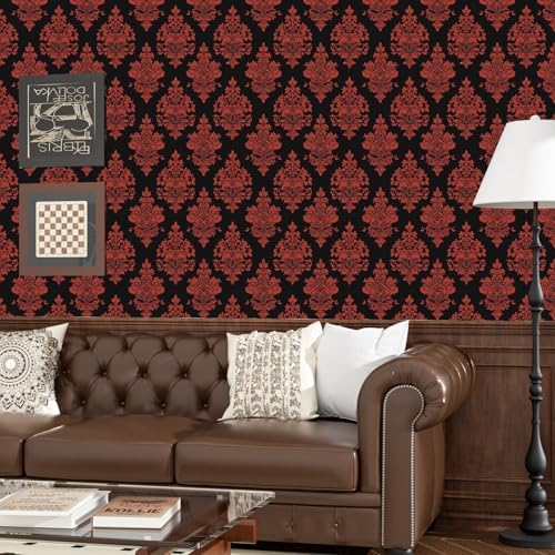 BOKEBEVE Vintage Floral Wallpaper Peel and Stick Burgundy Red 17.5 x 118In - Image 5