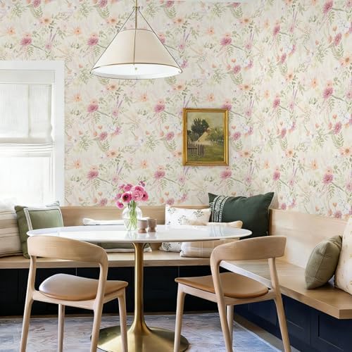 Dimoon Floral Peel and Stick Wallpaper Beige Boho Neutral Cottage Contact Paper - Image 3