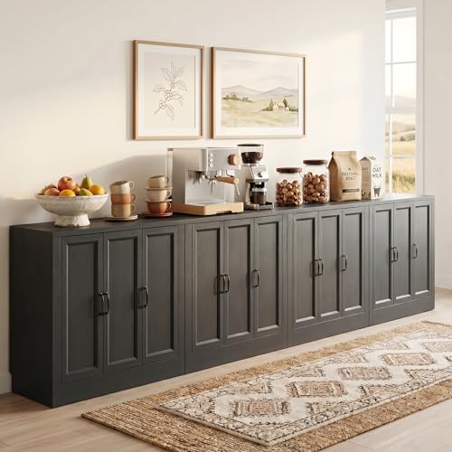 156" Modular Buffet Sideboard Cabinet Set of 4, Extra Long Storage Cabinet by Foxemart