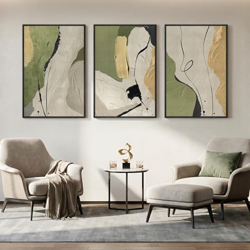 Large Framed Sage Green Abstract Wall Art - Image 2