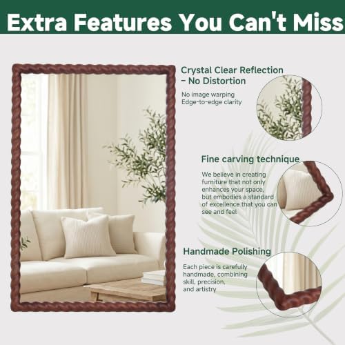 36"x24" Rectangular Solid Wood Farmhouse Decorative Wall Mirror - Image 5