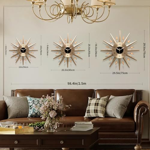 Starburst Large Wall Clock, Mid Century Decorative Wall Clock Modern Silent - Image 3