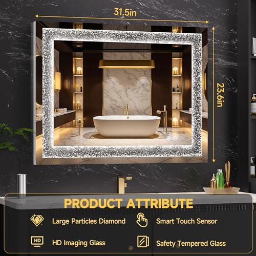 32" x 24" LED Diamond Wall Mirror, Dim & Anti-Fog - Image 3