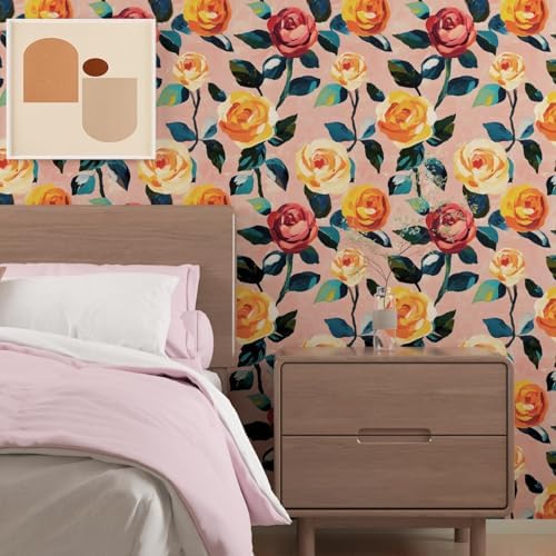Laatse Watercolor Boho Floral Peel and Stick Wallpaper 17.5" 118" - Image 5