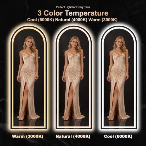 Delma LED Arched Full Length Mirror, Dimmable & 3 Color Lighting, - Image 6