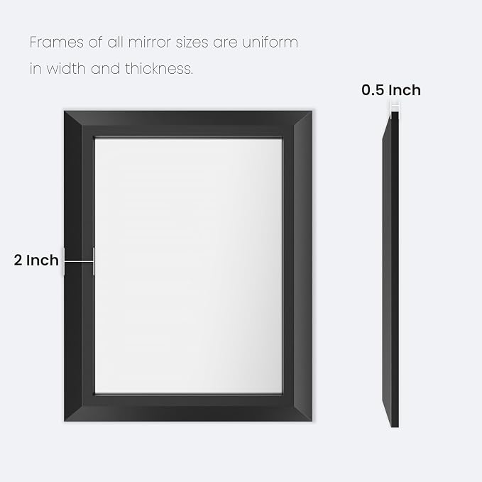 Amorho Black Bathroom Mirror, 60 X28 Inch Thick Metal Framed Wall Mirrors - Image 7