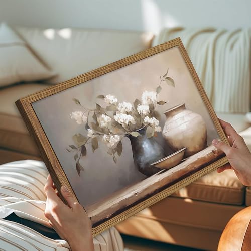 Framed Vintage Floral Canvas Wall Art, Neutral Rustic Still Life Botanical - Image 2