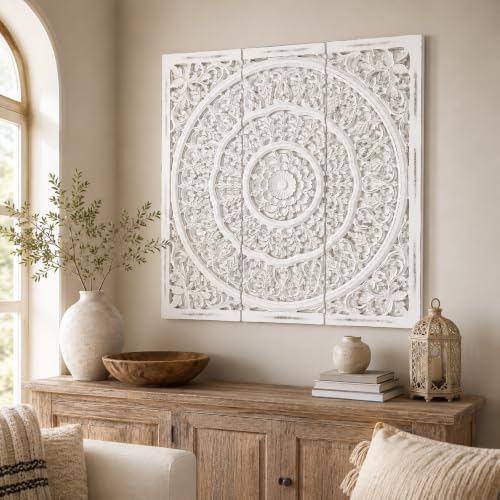 Wall art Decor - Wall Art Wall Décor Plaques Set of 3_36x12 Inch White Antique - Image 2
