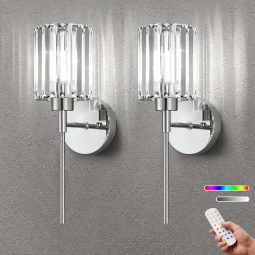2-Pack Crystal Battery Operated Wall Sconces, Chrome Rechargeable Wireless Wall by Unknown