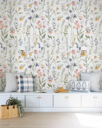 Dimoon Boho Peel and Stick Wallpaper White Floral Contact Paper 17.3x362in - Image 4