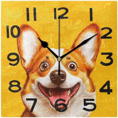 Funny Corgi Surprised Face Orange Square Wall Clock, 8 Inch Standard Non by Peystean