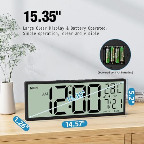 XREXS 14.5" Digital Wall Clock Battery Operated - Image 3