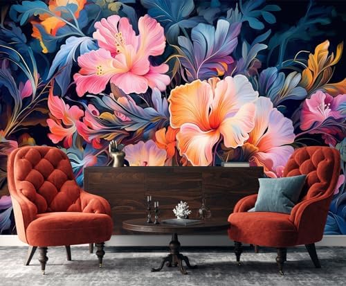 Toolhom Hand-Painted Pink Botanical Floral wall Mural - Image 4