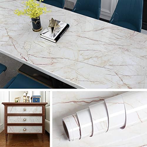 Livelynine Cream White Marble Contact Paper by Livelynine