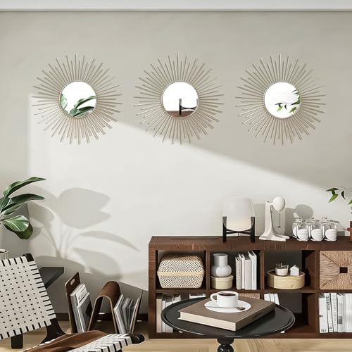 3 Pack Metal Mirrors for Wall Sunburst Wall Mirror Silver Wall Art Décor - Image 4