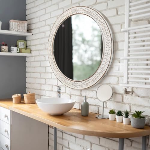 24 inch Round Rustic Wooden Mirrors, Distressed Circle Mirror - Image 6