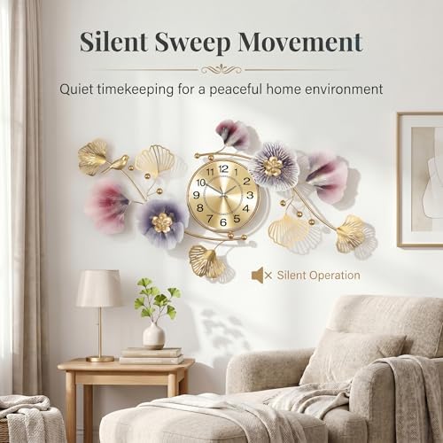 36" 3D Ginkgo Leaf Metal Wall Clock - Image 6