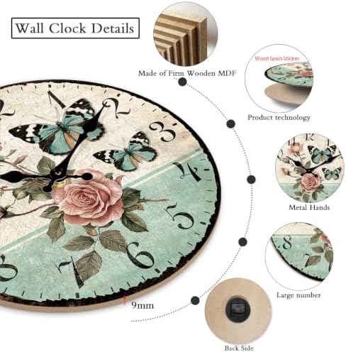 XFM Large Vintage Floral Wall Clock 20 Inch Silent Non-Ticking - Image 6