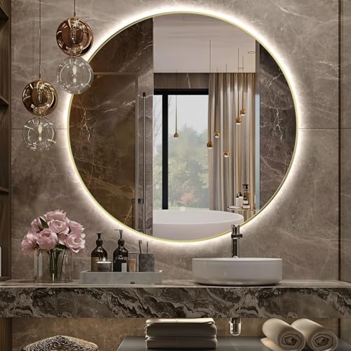 40" Round LED Bathroom Mirror, Wall Mounted Round Backlit Mirror LED Bathroom by TheiaMo