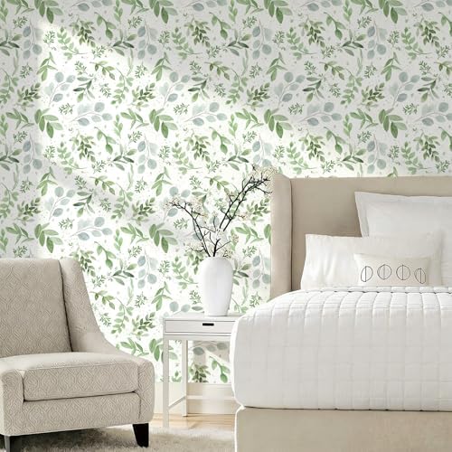 Green Leaf Peel and Stick Wallpaper Boho 17.32" X 393.7" Modern Sage Green - Image 2