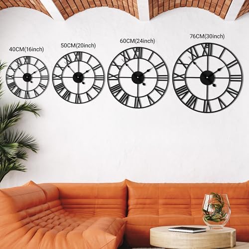 20 Inch Large Wall Clock, Silent Non Ticking, Roman Numerals - Image 2