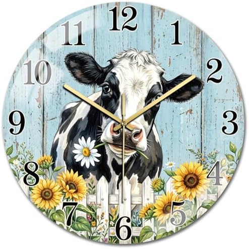 peacoblue Cow with Sunflower Wall Clocks Battery Operated by PEACOBLUE