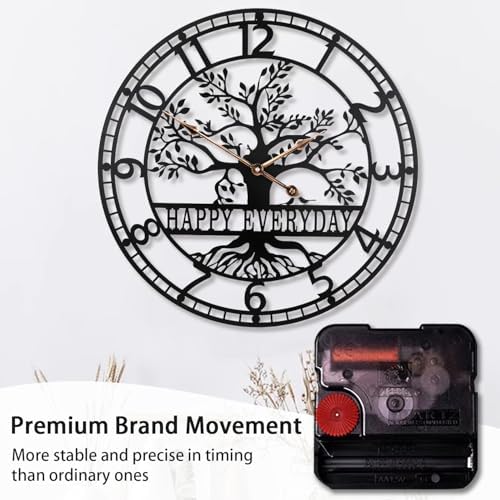 Dankeit Tree of Life Wall Clock, Metal Black Large Wall Clock, 24inch Oversized - Image 6