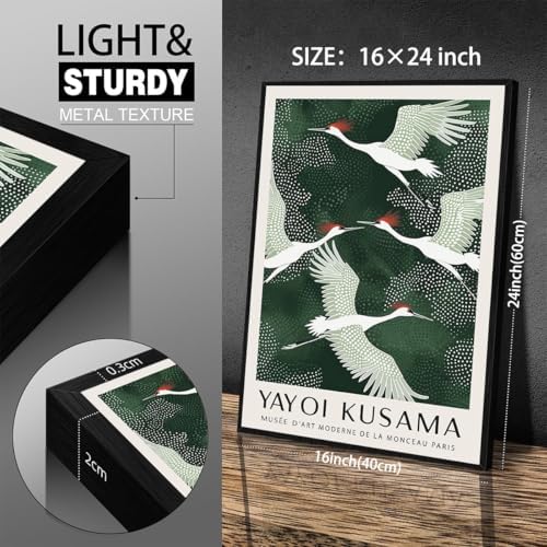 Black Framed Canvas Wall Art Japanese Flying Cranes Artwork 16x24in Vintage - Image 2