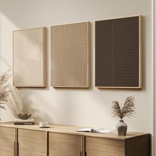 3D Textured Framed Neutral Abstract Wall Art Set, 3 Piece Modern Artwork - Image 4