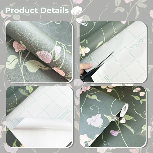 Vintage Wallpaper Peel and Stick Dark Green Floral Wallpaper Leaf Contact Paper - Image 2