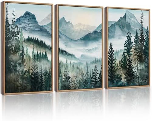 KUVIOKE Landscape Mountain Range Wall Art Set 11x14in Natural Framed by KUVIOKE