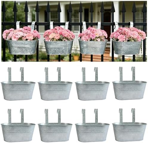 8 Pack 10" Galvanized Hanging Railing Planters by JOYFERNAL